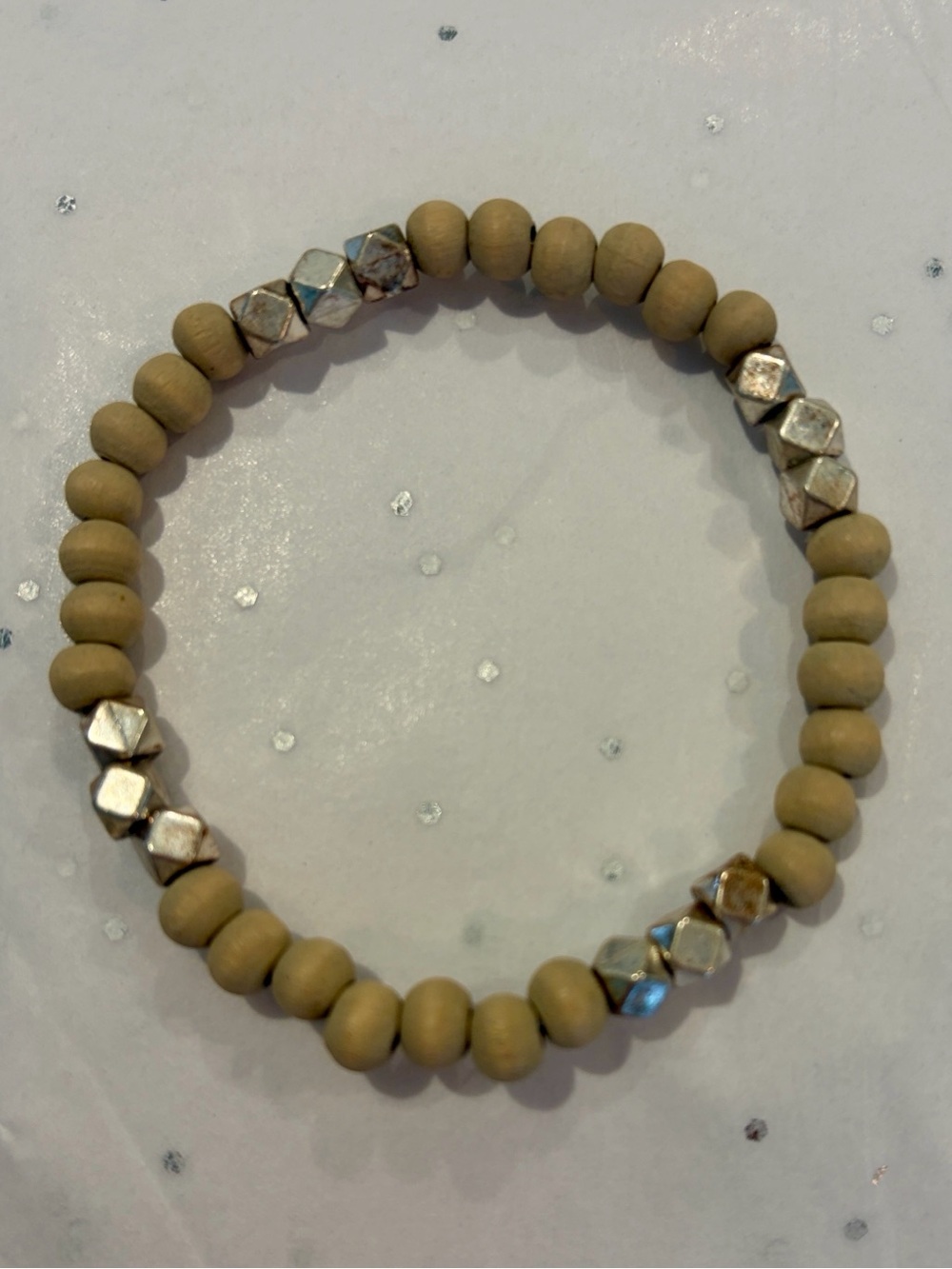 NWOT Neutral Wood Bead Stretch Bracelet Set with Silver Accents-4 - Picture 4 of 6